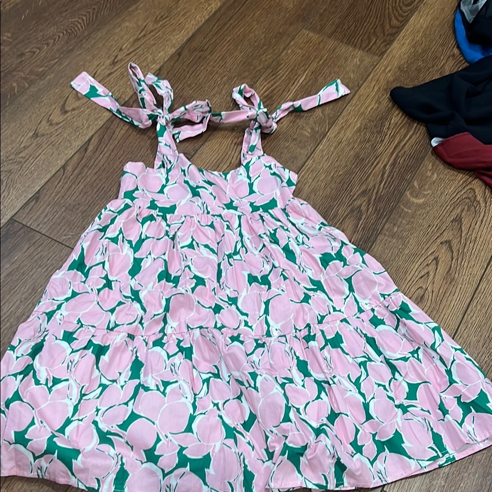 Floral Kids Dress with Pink and Green Design